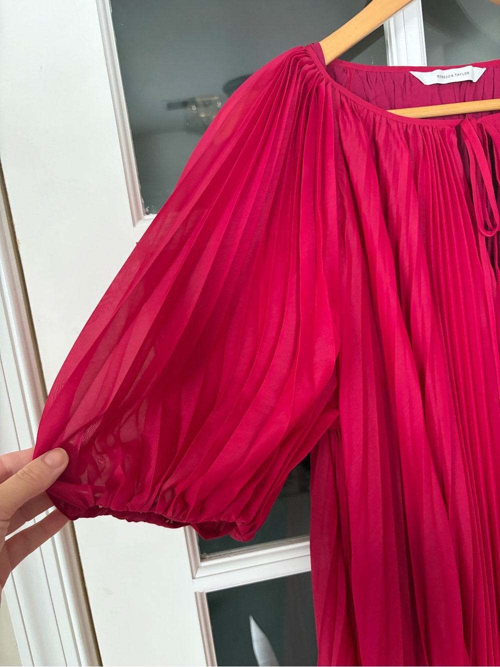 Rebecca Taylor Sunburst Pleat Dress - Size XL - NWT - Hibiscus - Picture 6 of 9